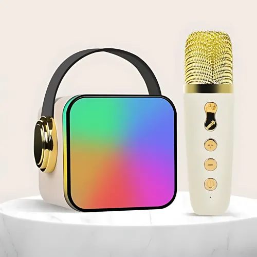 Портативный динамик с караоке, мини Bluetooth колонка с одним микрофоном, белый - фото 7