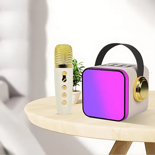 Портативный динамик с караоке, мини Bluetooth колонка с одним микрофоном, белый - фото 6