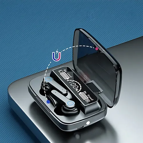 Беспроводные спортивные наушники TWS M19, Bluetooth гарнитура в зарядном кейсе, с фонариком - фото 3