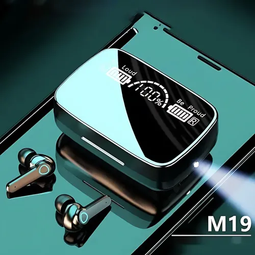Беспроводные спортивные наушники TWS M19, Bluetooth гарнитура в зарядном кейсе, с фонариком - фото 4