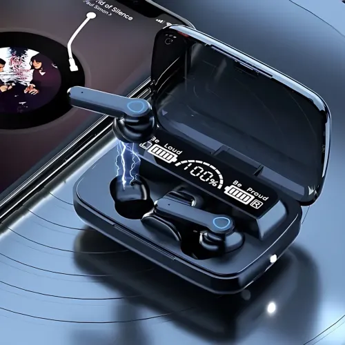 Беспроводные спортивные наушники TWS M19, Bluetooth гарнитура в зарядном кейсе, с фонариком - фото 5