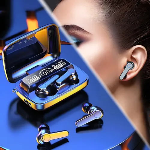 Беспроводные спортивные наушники TWS M19, Bluetooth гарнитура в зарядном кейсе, с фонариком