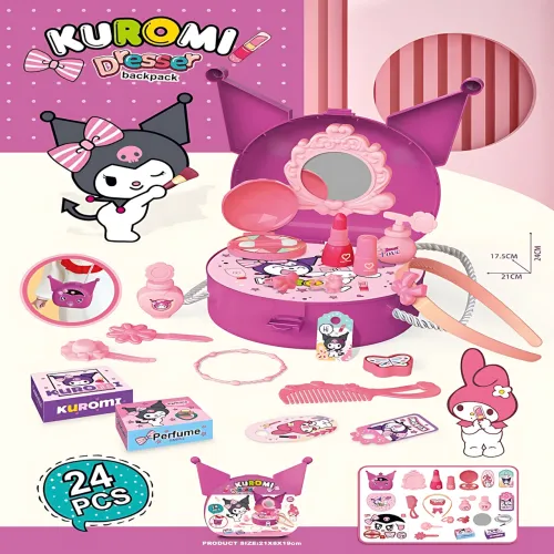 Дитячий набір іграшкової косметики Kuromi — 26 предметів у валізі з гострими вушками, фіолетовий - фото 2