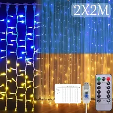 Патриотическая гирлянда штора SFK-09, usb гирлянда на окно с подсветкой флага Украины с пультом, 2х2 м