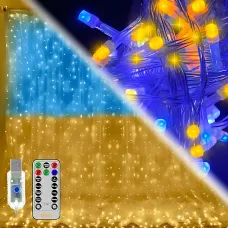 Патриотическая гирлянда штора SFK-10, usb гирлянда на окно с подсветкой флага Украины с пультом, 3х3 м