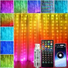 Многоцветная RGB гирлянда-штора SFK-05 3х2 м, USB, с управлением через APP и Bluetooth