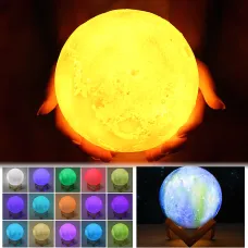 Ночник Луна 3D Color LY-167 – настольный аккумуляторный светильник с пультом и подставкой, 15 см