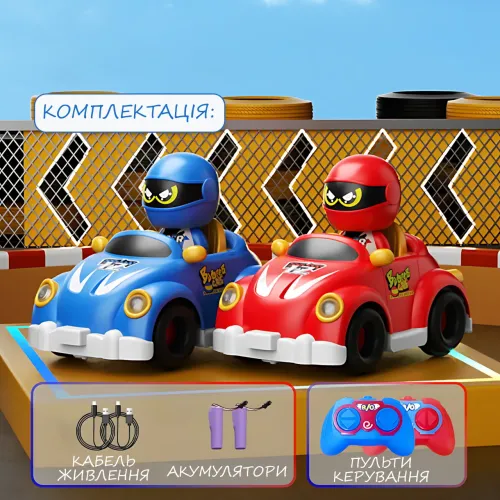 Набор радиоуправляемых картинг-машинок dodgem YJ-143-1 для 2 игроков с фигурками, катапультой, светом и звуком - фото 10