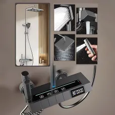 Душевой комплект shower AND AA6-6 с дисплеем, термостатом, набор для ванной 4 в 1, нержавеющая сталь, черный