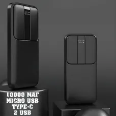 Портативный PowerBank RB-04 10000 мАч с быстрой зарядкой и цифровым дисплеем, черный