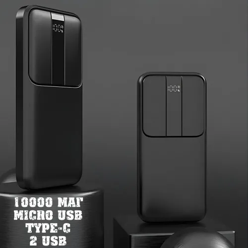 Портативный PowerBank RB-04 10000 мАч с быстрой зарядкой и цифровым дисплеем, черный