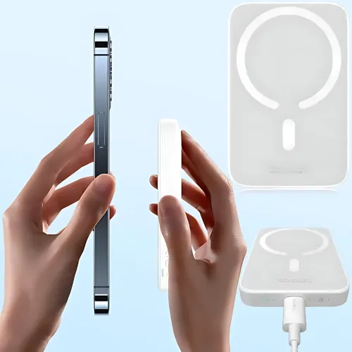 Портативный аккумулятор с беспроводной зарядкой PPCX 020002, power bank с индикацией заряда, белый