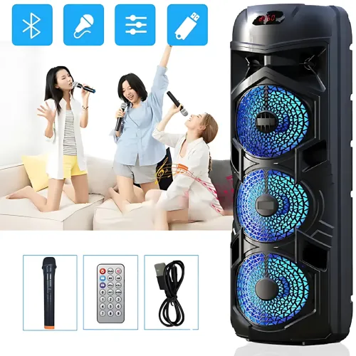 Беспроводная портативная колонка Bluetooth TTD-2810 с проводным микрофоном, 8,5'', 2х20 Вт, RGB