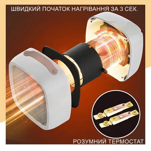 Портативный настольный мини нагреватель, тепловентилятор Wenguo 500W, 3 скорости, защита от перегрузки, желтый - фото 3