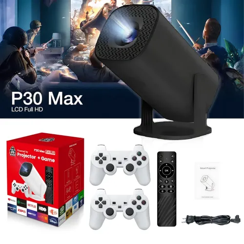 Мультимедийный смарт-проектор P30 MAX Black 2 в 1, с игровой приставкой и двумя джойстиками для видеоигр - фото 10