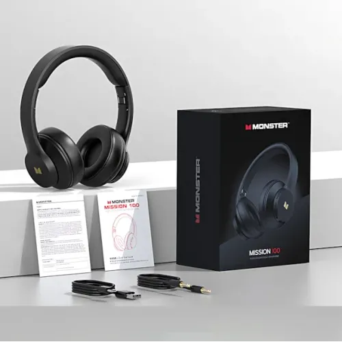 Накладні Bluetooth-навушники Monster Mission 100 з активним шумозаглушенням, ігрова гарнітура, чорний - фото 10