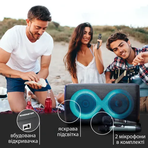 Monster Cycle MS22138, динамик с RGB-подсветкой, Bluetooth 5.1, 80 Вт, IPX4, АКБ 4000 мАч, с 2 микрофонами - фото 9