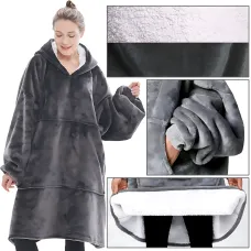 Huggle Hoodie: Двусторонняя плюшевая Толстовка-Плед, теплое худи покрывало, 80x100 см