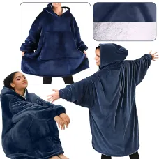 Huggle Hoodie: Двусторонняя плюшевая Толстовка-Плед, теплое худи покрывало, 80x100 см Синий