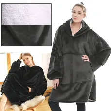 Huggle Hoodie: Двусторонняя плюшевая Толстовка-Плед, теплое худи покрывало, 80x100 см Черный