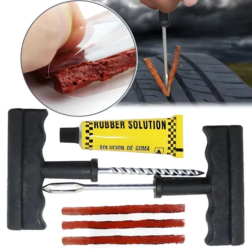 Комплект для ремонта бескамерных шин tubeless tyre repaoir kit – 3 жгута, клей-активатор, инструменты, блистер
