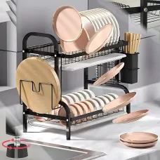 Сушилка для посуды Kitchen rack double deck design, кухонная сушка подставка органайзер из нержавеющей стали