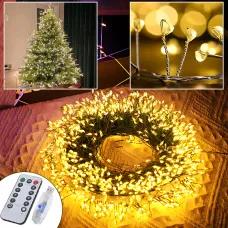 Гирлянда Роса 20 м, 600 LED, теплый свет, зеленая проволока, USB, с пультом