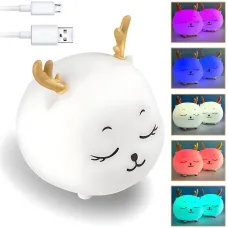 Силиконовый ночник Спящий олененок с сенсорным датчиком, аккумуляторная RGB-лампа ночник в детскую с таймером