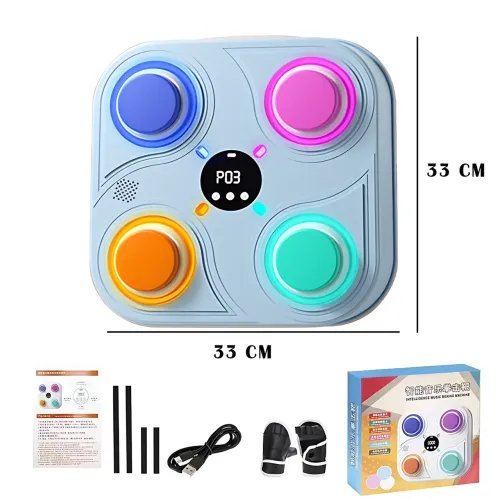 Тренажер для бокса с музыкой и RGB подсветкой, интерактивная мишень Boxing target 33 см, голубой - фото 10