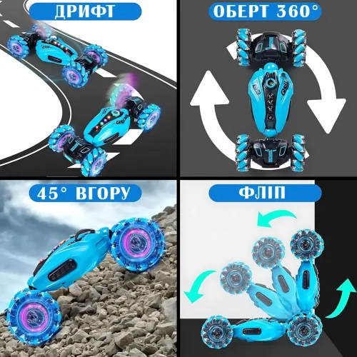 Машинка-перевертыш Toy car AND 2277-3B с LED-подсветкой, паром и звуковыми эффектами, 2 пульта д/у - фото 4