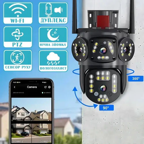 Уличная поворотная камера 3L-V30-WIFI с 2 объективами, наружное видеонаблюдение со звуком и датчиком движения