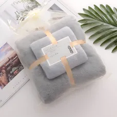 Набор 2 флисовых полотенец Мечта Towel blanket  AND 521-2415, банное 145х80 см, для лица 75х35 см Серый