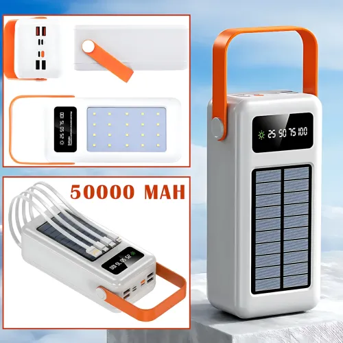Повербанк AND YM-635CX на солнечной батарее 50000 mAh с USB и встроенными кабелями