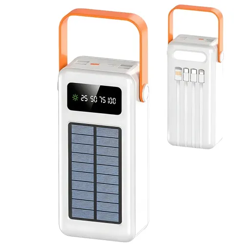 Портативное зарядное AND YM-639CX на солнечной батарее, power bank 120000 mAh с USB и встроенными кабелями - фото 5
