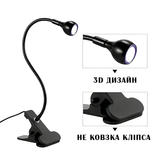 UV лампа AND HA-141 для сушки гелевых типс верхних форм на прищепке, гибкая гусиная шея, USB, 5 Вт Серебристый - фото 3