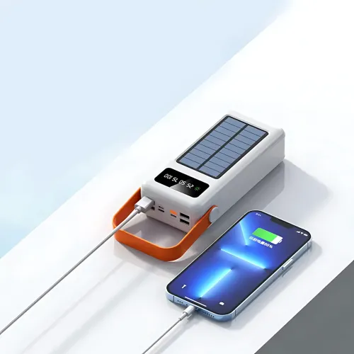 Power Bank AND YM-638 CX на сонячній батареї 100000 mAh з USB і вбудованими кабелями Білий - фото 8