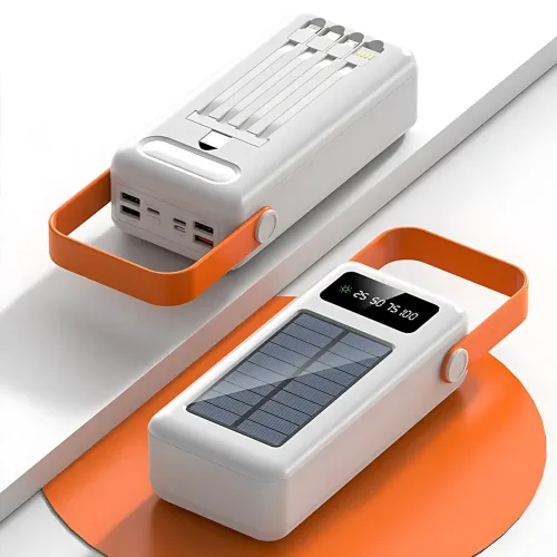 Power Bank AND YM-638 CX на сонячній батареї 100000 mAh з USB і вбудованими кабелями Білий - фото 9