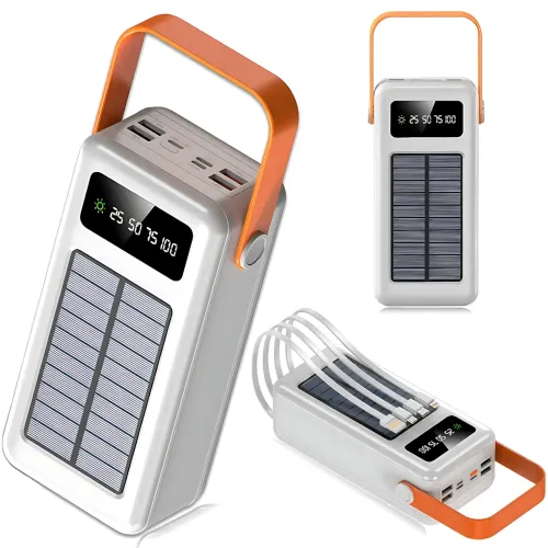 Power Bank AND YM-638 CX на сонячній батареї 100000 mAh з USB і вбудованими кабелями Білий
