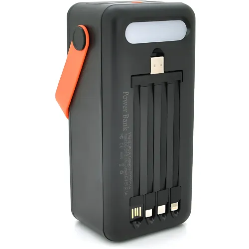 Портативное зарядное AND YM-639CX на солнечной батарее, power bank 120000 mAh с USB и встроенными кабелями Черный - фото 6