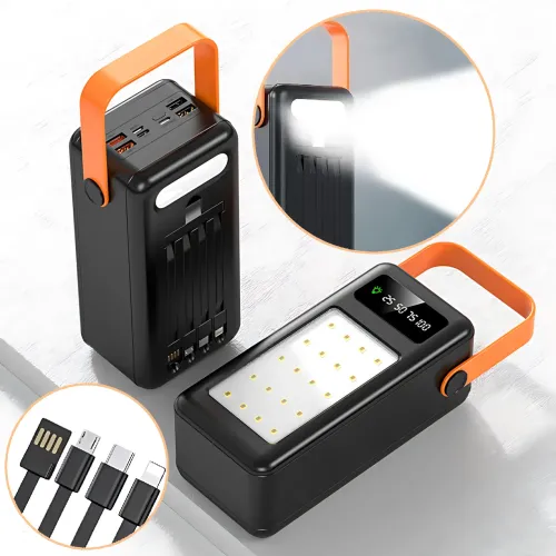 Портативное зарядное AND YM-639CX на солнечной батарее, power bank 120000 mAh с USB и встроенными кабелями Черный - фото 9