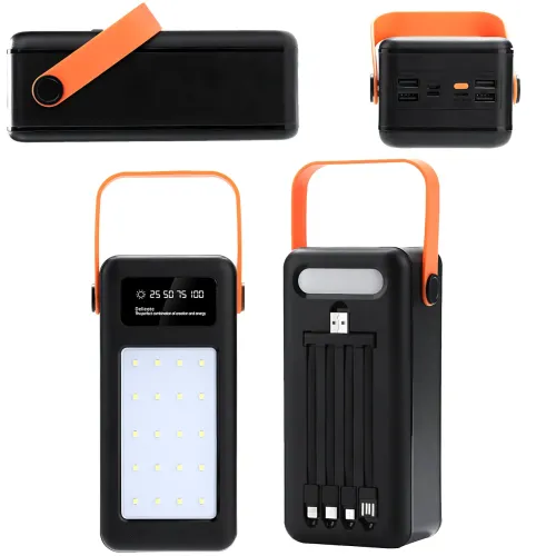 Портативное зарядное AND YM-639CX на солнечной батарее, power bank 120000 mAh с USB и встроенными кабелями Черный - фото 4