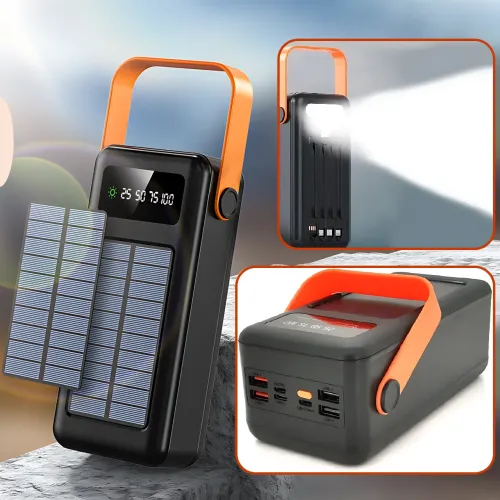 Портативное зарядное AND YM-639CX на солнечной батарее, power bank 120000 mAh с USB и встроенными кабелями Черный - фото 10