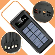 Портативное зарядное AND YM-639CX на солнечной батарее, power bank 120000 mAh с USB и встроенными кабелями Черный
