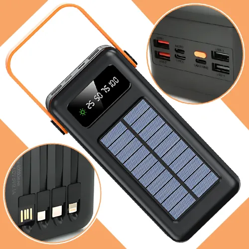 Портативное зарядное AND YM-639CX на солнечной батарее, power bank 120000 mAh с USB и встроенными кабелями Черный