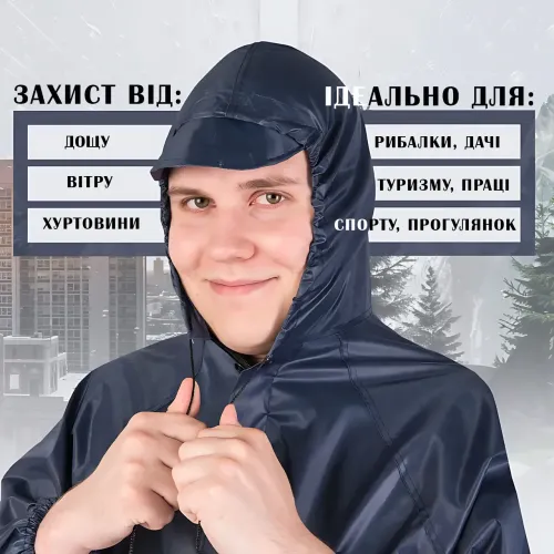 Дождевик AND-89-90-91-92 из EVA, универсальный размер, длина до колена, на молнии, с капюшоном, карманами Зеленый - фото 7
