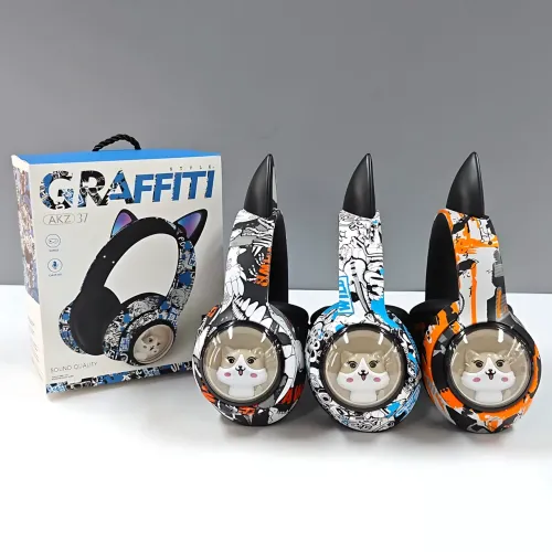 Беспроводные накладные наушники GRAFFITI AKZ-37, с кошачьими ушками и Led подсветкой, микрофоном - фото 8