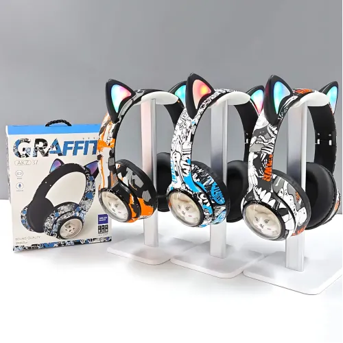 Беспроводные накладные наушники GRAFFITI AKZ-37, с кошачьими ушками и Led подсветкой, микрофоном - фото 9