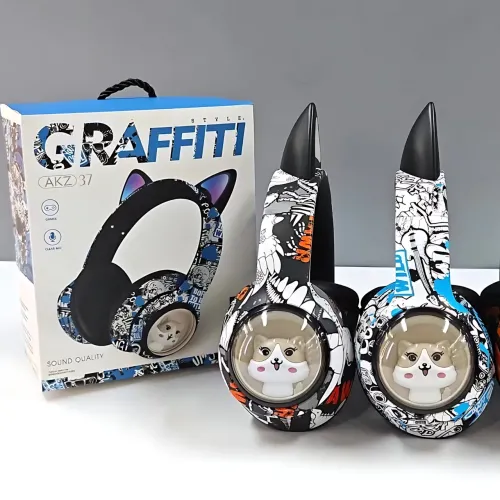 Беспроводные накладные наушники GRAFFITI AKZ-37, с кошачьими ушками и Led подсветкой, микрофоном - фото 7