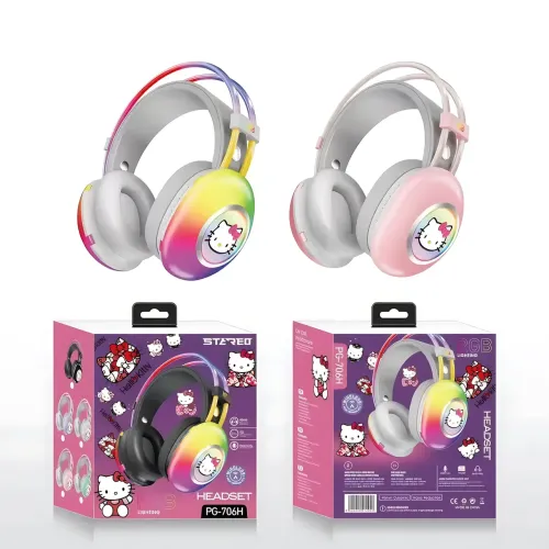 Наушники Bluetooth Hello Kitty PG-706H с RGB подсветкой, микрофоном, поддержкой карт памяти - фото 8
