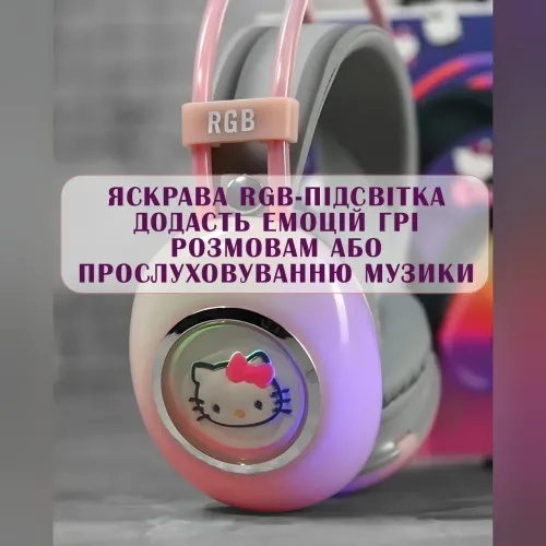 Наушники Bluetooth Hello Kitty PG-706H с RGB подсветкой, микрофоном, поддержкой карт памяти - фото 6